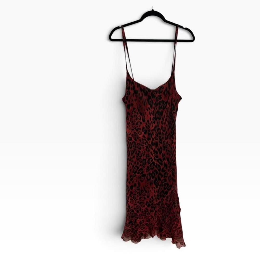 Red leopard print spaghetti strap statement dress Size 14 with ruffle hem - Picture 3 of 7